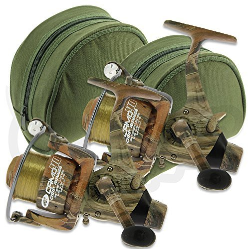 NGT Camo40 Free-Runner-Angelrolle 3BB für Karpfen, mit Schnur bis 5,4 kg, Ersatzspule, mit Taschen zur Aufbewahrung, 2 Stück