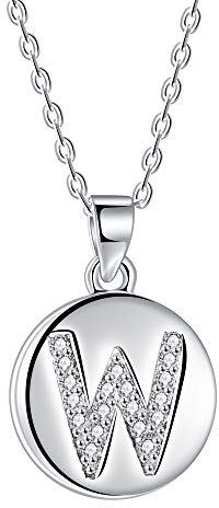 J.Endéar Buchstabe Kette 925 Sterling Silber Brief Initial W Disc Anhänger Halskette für Frauen Freundschaft 40 + 5cm einstellbar