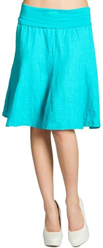 Caspar Damen Midi Sommer Leinenrock Knielang Sommerrock mit Stretch Bund - RO014, Farbe:türkis, Mode Größe:S-M