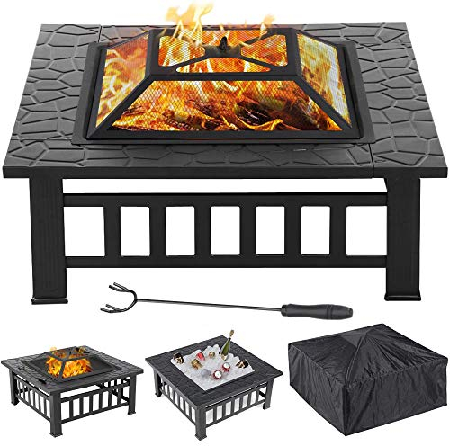 Yaheetech Brasero Exterior Jardin Grande 3 en 1 Chimeneas de Leña para Terraza Estufa al Aire Libre para Camping Cuenco para Hogueras 81x 81x 50cm