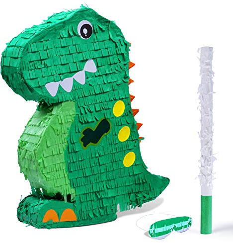 BIRCHIO Dinosaurier Pinata Set mit Augenbinde und Fledermaus (43 x 32 x 9 cm), Pinjata für Kinder, perfekt für Geburtstag und Dekoration