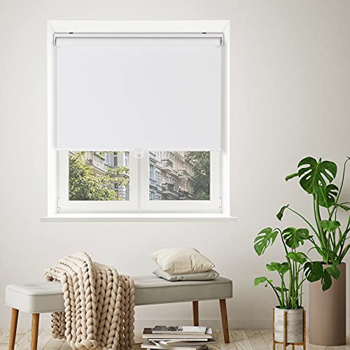 HOTSOON Commercial & Household White on The Back Cordless Roller Blinds Spring-Loaded Roller Blinds Custom Size.White,25 W x 56 H.