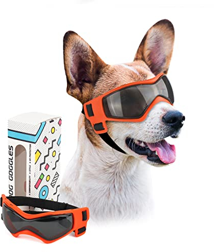PETLESO Hundebrille Hundeschutzbrille Hunde Sonnenbrille Anti-UV Schutz Augenschutz für Kleine/Mittelgroße Hunde Orange-1