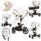 Prokoke PU-Leder Kinderwagen 3 in 1, Buggy mit Verstellbarem Sitz mit 360°-Drehung, Kinderwagen mit Rahmen Aluminiumlegierung, Kombikinderwagen 3 in 1 mit Einem Klick Faltbar Design (906 White)
