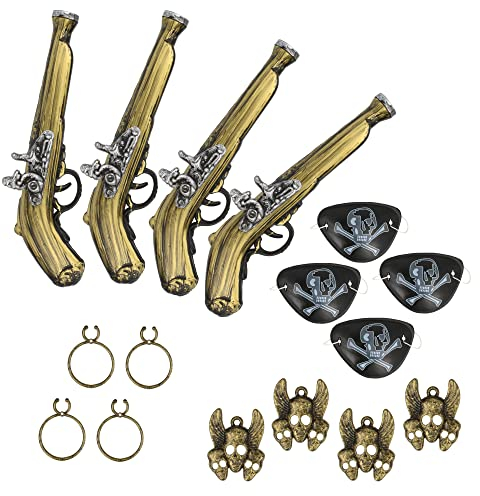 com-four® 16-teiliges Piraten-Set - Zubehör-Set für Piratenkostüm - Seeräuberverkleidung Accessoires - für Karneval, Motto-Partys und Kostüm-Veranstaltungen - Totenkopf