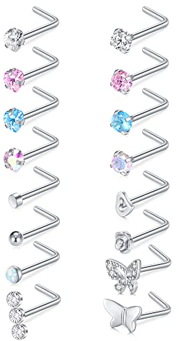 VFUN 20G Nasenstecker Steck Chirurgenstahl Silber L-Form Nasenpiercing Damen Nose Stud Ring Nostril Piercing