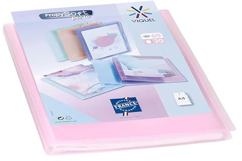 Viquel - Protège documents personnalisable - Reliure Format A4 - Porte vues 60 Vues (30 pochettes) Propysoft - Pochettes transparentes et lisses - Rose translucide