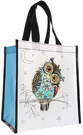KIUB Cabas de courses en matière recyclée - motif Chouette avec ses yeux perçants - format 30 * 26 cm avec épaisseur de 16CM