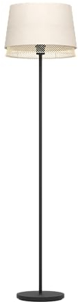 EGLO Stehlampe Tabley, Eck Standleuchte, Stehleuchte aus Metall in Schwarz mit Lampenschirm aus Bambus und Leinen, Lampe Wohnzimmer mit E27 Fassung, 150 cm