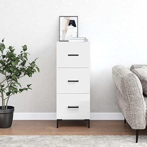 FIRBNUS Unterschrank für den Eingangsbereich, 34,5 x 34 x 90 cm, aus mehrschichtigem Holz, Anrichte mit Schubladen, Anrichte mit niedriger Anrichte für Wohnzimmer und Küche, weiß glänzend
