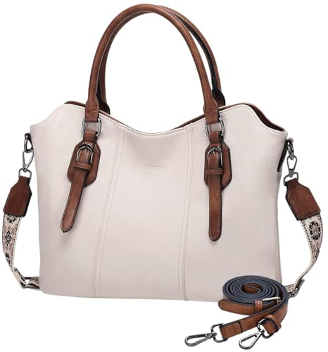 VASCHY Handtasche für Damen, Top Griff Satchel Vegan Leder Hobo Taschen Schulter Frauen Geldbörse Handtasche Geldbörse mit Crossbody Gitarrengurt Beige