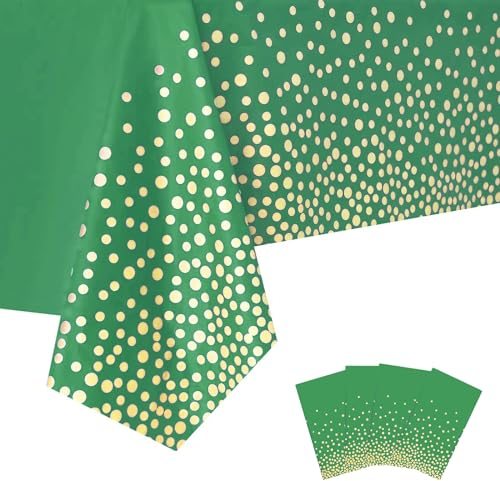 4Stück Gold und Grün 137x274cm Party Einweg Rechteckig Tischdecke,Gold Dot Confetti Wasserdicht Fleckschutz Tischdecken,für Geburtstagsfeier,Hochzeit,Weihnachten,Kindergeburtstag,Cocktail Party