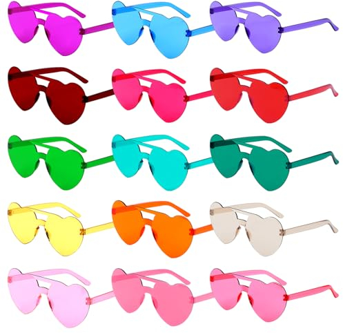 VEVOQIM Herz Sonnenbrille,15 Paar Bunte Herzbrille Partybrille,Sonnenbrillen Herzform Party Hippie Brille Set,Lustige Herzchen Herzsonnenbrille,Heart Party Brille für Geburtstagsfeier, Halloween