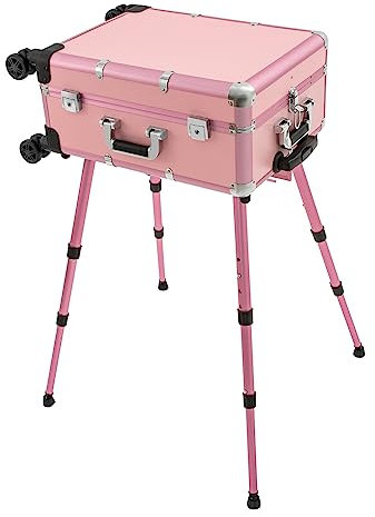 Rose Gold Rolling Makeup Train Case Aluminum Trolley with LED Lights Professional Cosmetic Organizer Studio Aluminum Alloy Cosmetic Organizer Box Travel Case