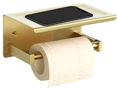 Mooche Porte-Papier Toilette Support Mural avec Étagères Pratique, Porte Rouleau Papier Toilette en 304 Acier Inoxydable, Longueur 18.5 CM, pour Toilettes et Cuisines/Salle de Bain, Or Couleur