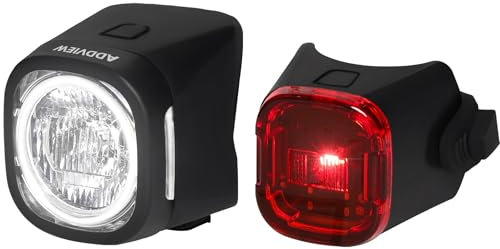 ADDVIEW Fahrradleuchten-Set, StVZO-zugelassen Beleuchtungsset Led IP65 wasserdicht - Frontlicht + Rücklicht Fahrradlicht Set USB Typ C - werkzeugfreie Montage - Twins