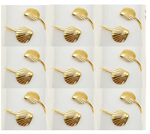 JZWCHQ Serviettenringe, Muschel-Serviettenring, Metall-Serviettenring, Schnalle, Hochzeit, Urlaub, Party, Tischdekoration, Gold, 9 Stück, für Hochzeiten, Dinnerpartys