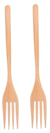 Ciieeo 2pcs Wooden Forks Natural Wood Cooking Forks for Stirring Serving and Mixing Pasta Fruit Salad and Noodles for Home and Professional Use