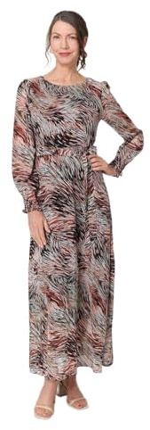 Izabel London Long Sleeve Midi Dress for Women UK with Round Neck Long Sheer Sleeves and Belt.