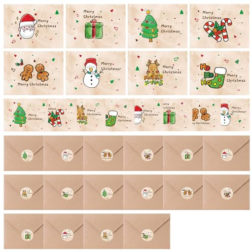 TONGIHS 16 piezas Tarjeta de Navidad y sobre, para Vacaciones, Brown