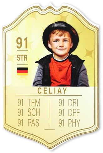 Personalisierte Fußballkarten aus Holz mit Foto, Namen und vielem mehr | Fußball Geschenke für Jungs Fussballkarte (Gelb)