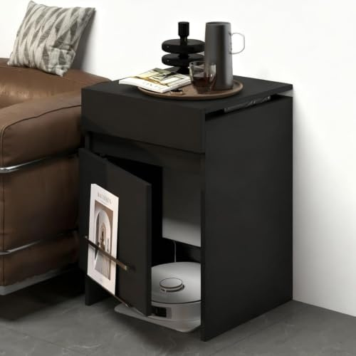 NEHCFO Versteckter Schrank Für Saugroboter, Aufbewahrungsschrank Staubsaugroboter Station Mit Tür, Einfacher Wasserwechsel Für Wohnzimmer/Schlafzimmer/Küche(Black)