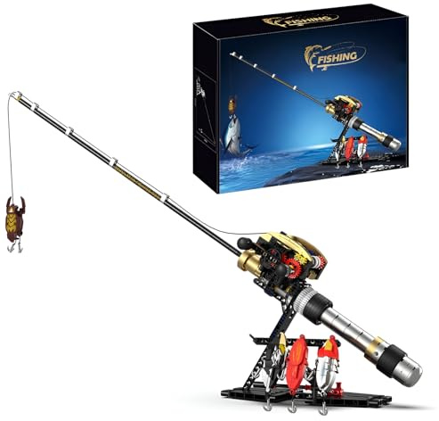 DzirePada Techick Fishing Rod Building Set- Hand-cranked Decor Gift | Mechanical Retractable Fishing Reel & Hook, Angling Tackle Construction Toy for Adults Teens, for Fish & Hobby Enthusiasts