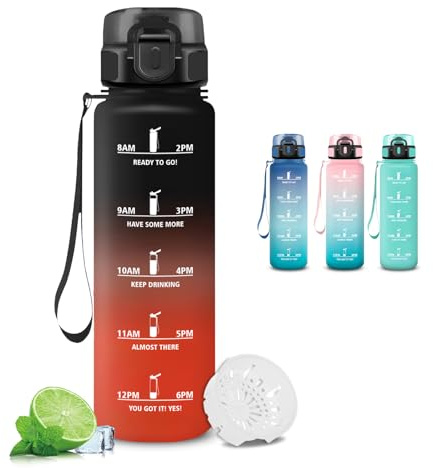 Borraccia Palestra, Borraccia 1 litro, Boraccia Senza Perdite, Bottiglia Motivazionale, Facile da Trasportare, Bottiglia con Orari per Bere, Facile da Pulire, per Campeggio, Fitness, Palestra