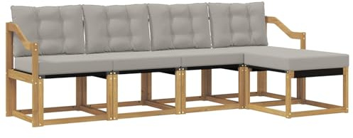 vidaXL Outdoor-Sofagarnitur mit Kissen 5 pcs Weiß und Hellgrau, Gartenmöbel, modernes, langlebiges Outdoor-Sofa, Eckset für Terrasse, Bequeme Lounge und Sitzgelegenheit