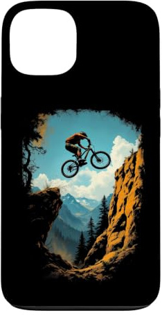 Hülle für iPhone 13 Dynamischer Mountainbiker springt über Klippe