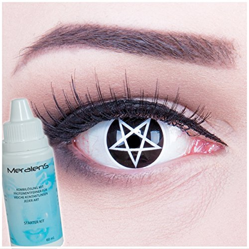 Meralens mehrfarbige Kontaktlinsen, Pentagram mit Pflegemittel ohne Stärke, 1er Pack (1 x 2 Stück)