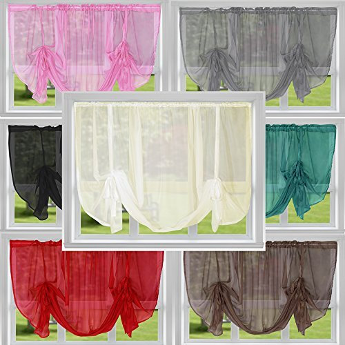 John Aird Voile Tie Blind Curtain Panels 87 Wide x 54 Drop (Cream)