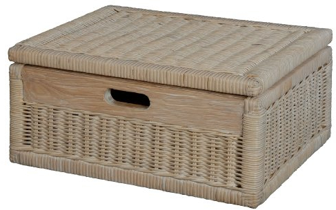 Korb mit Deckel Rattan geflochten Regalkorb, Schrankkorb Aufbewahrung (Vintage Weiss, Klein)