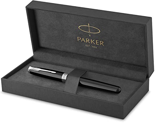 Parker Sonnet Füller | Schwarze Lackierung mit Palladiumzierteilen | Füllfederhalter mit mittlerer Feder | Geschenkbox