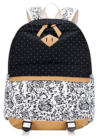 YipGrace Mädchen Gestreift Rucksack Leinwandstudenten Schultasche Grosse Kapazität Laptoptasche Für Die Universität Daypack Für Teenager Schwarz