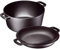 Bruntmor Horno holandés de hierro fundido presazonado 2 en 1 con asas, olla de hierro fundido negro con tapa de sartén, sartén todo en uno para cazuela, 5 cuartos de galón, color negro