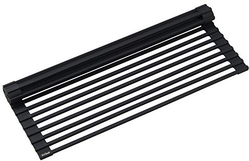 Kraus KRM-10BLACK Silicone-Coated Stainless Steel Over The Sink Multipurpose Roll-Up Dish Drying Rack, Black