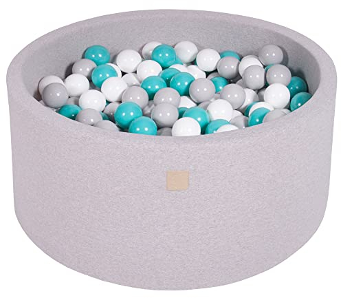 MEOWBABY Bällebad Baby - Rund 90x40cm Ball Pit für Kinder ab 1 Jahr mit 300 Bälle - Weiches & Sicheres Bällepool, Cotton, Hellgrau