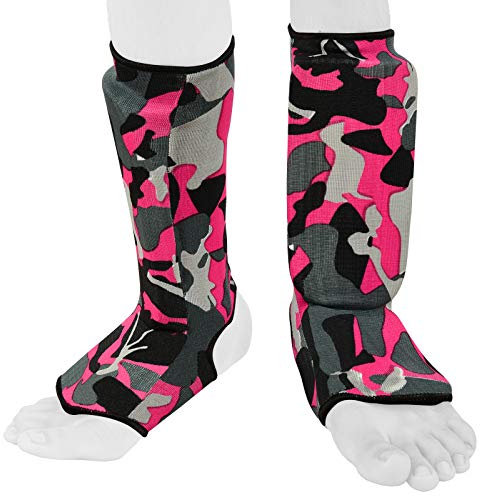 Schienbeinschoner für Kinder für Kickboxen, für Kinder (Pink Camo, Größe XXS (9 bis 13 Jahre)