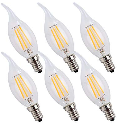ENGEYA 6er Pack 4W E14 Kerze LED Filament Lampe,LED Birne Leuchtmittel,Warmweiß 2700K AC 220-240V 400 Lumen,Energiesparlampe,Ersatz 40W Halogenlampen,Nicht Dimmbar