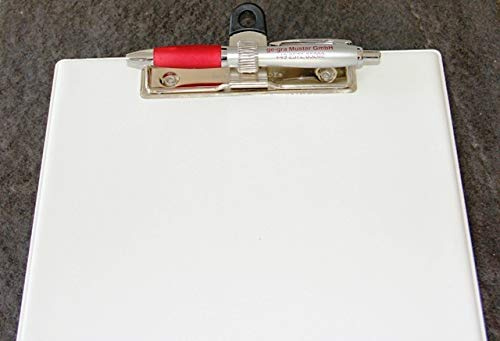 Klemmbrett DIN A4 weiß (Made in Germany) mit Halter für Kugelschreiber inkl. Kugelschreiber Clipboard zum Aufhängen Schreibbrett aus Kunststoff