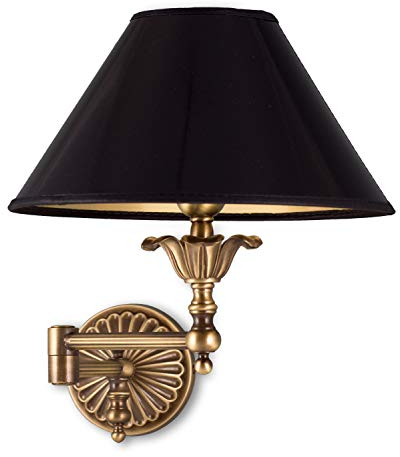 Helios Leuchten 303795 klassische nostalgische Jugendstil Wandleuchte Leuchte schwenkbar | Wandlampe Lampe Messing antik | Lampenschirm Stoff | Messinglampe 1xE14