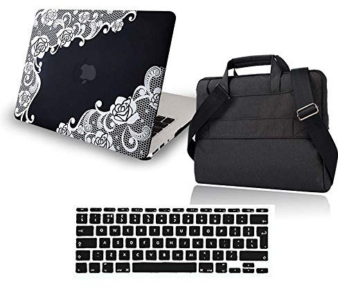 FINDING CASE Apple MacBook Air 11 inch Case A1370 A1465,BUNDLE 3 IN 1 Hard Shell Case with Laptop Shoulder Bag Strap and Keyboard Skin Cover for 11-inch/11.6 MacBook Air (Lace Black)