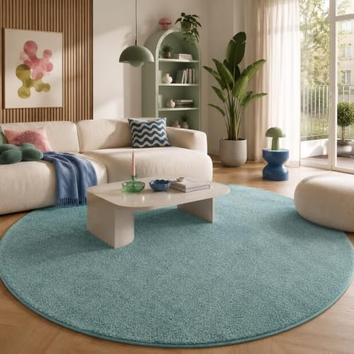 Snapstyle Hochflor Velours Teppich Luna Mintgrün Rund in 7 Größen