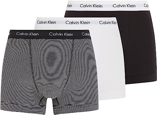 Calvin Klein Trunk 3pk 0000u2662g, Costume da Bagno Uomo, Multicolour (White B&W Stripe Black), L (Pacco da 3)