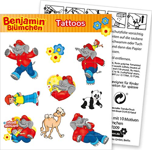 9-tlg. Tattoo-Set * BENJAMIN BLÜMCHEN * als Mitgebsel oder Geschenk | Sticker Bilder Kinder Kindergeburtstag Geburtstag Mädchen Törööö Elefant