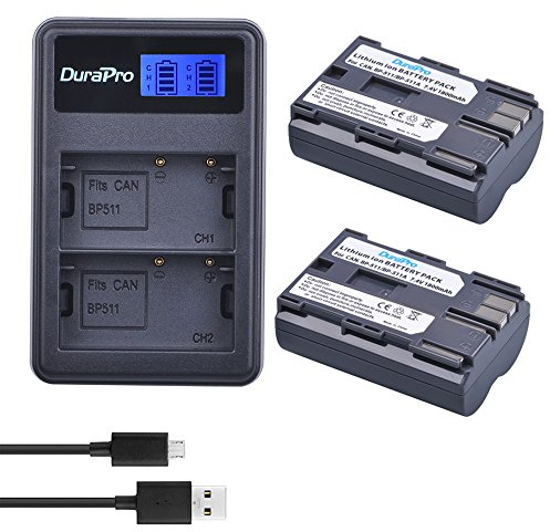 DuraPro 2 Batteries BP-511A BP-511 BP 511 BP511A + Chargeur Double USB LCD pour Canon EOS 5D 10D 20D 30D 40D 50D 300D D30 D60 Rebel PowerShot G1 G2 G3 G5 G6 Pro 1 Pro 90 Pro