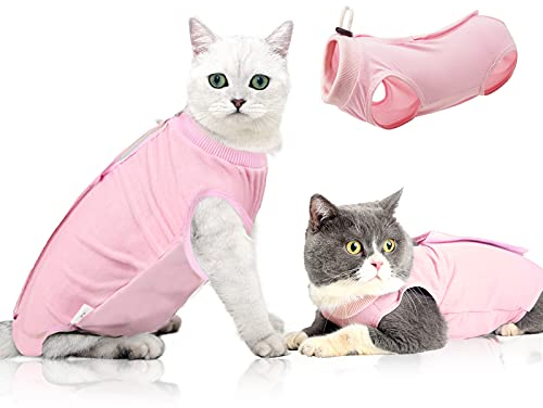 oUUoNNo Combinaison de Convalescence Professionnelle pour Chat pour plaies Abdominales ou Maladies de la Peau, après Une Chirurgie - Collier Alternatif pour Chats et Chiens (Taille L, Rose)