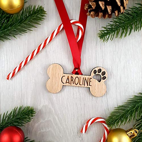 My Pretty Little Gifts Personalised Bone Bauble Dog Christmas Tree Decoration Pet Gift Name Paw Print