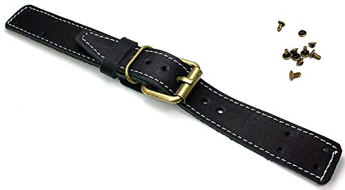 Sulla 20mm Uhrenband für Feste Stege mit Nieten für Fliegeruhren Schwarz weiße Naht
